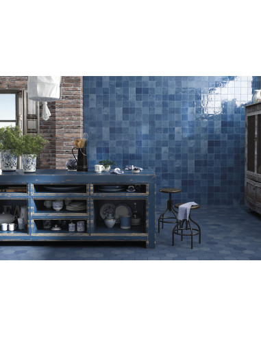 Carreau effet Zellige SOUK BLUE - 13x13cm