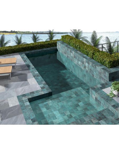 Carrelage piscine inspiration pierre de Bali TAHITI TURQUOISE - 14.7x14.7cm