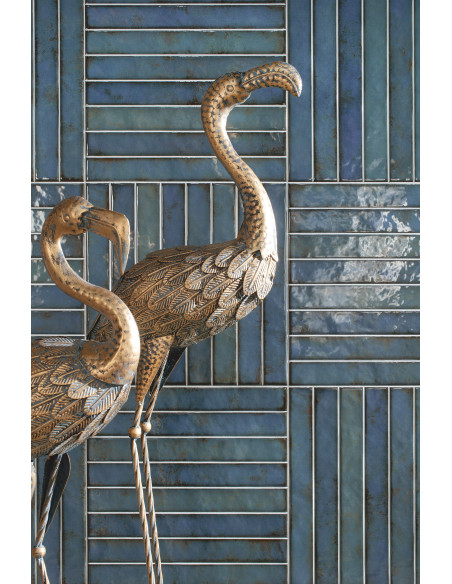 Carreau faience déco RAKU BRICK TURQUOISE - 35x35cm
