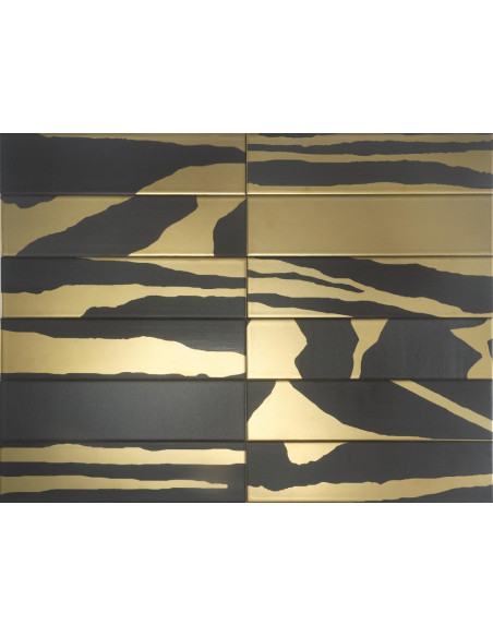 Carreau faience FLAT SAVANNAH BLACK & GOLD - 7.5x30cm