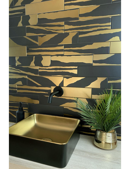 Carreau faience FLAT SAVANNAH BLACK & GOLD - 7.5x30cm