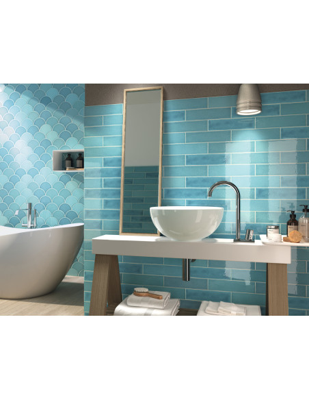 Carreau écaille ESCAMAS DYNAMIC CELESTE - 15.5x17cm